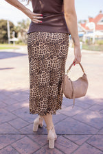  Leopard Print Mesh Midi Skirt Brown