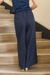 High Waist Stripe Print Wide Leg Pants Navy