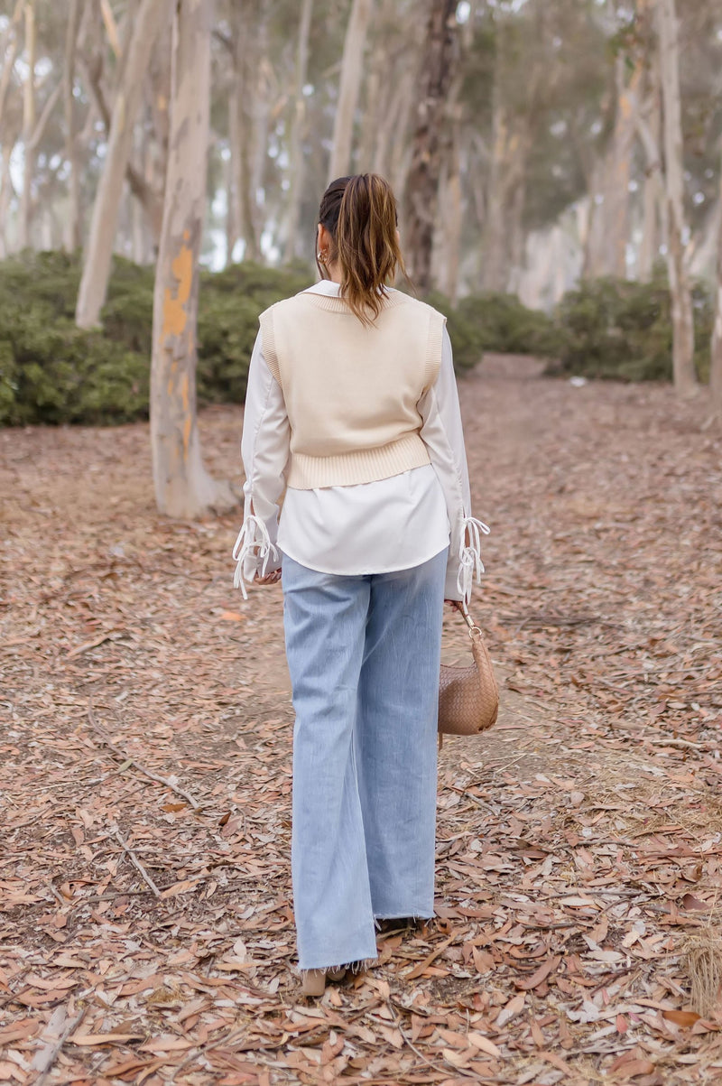 Sleeveless Cropped Knit Sweater Top Cream