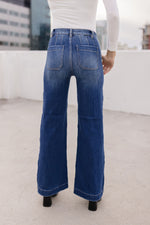 High Rise Slanted Pocket Wide Leg Jeans Dark Wash