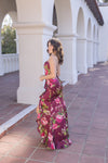 Sleeveless Back Tie Floral Print Maxi Dress Burgundy