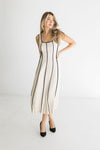 Sleeveless Contrast Linen Midi Dress Natural