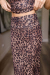 Sleeveless Mesh Leopard Print Top And Midi Skirt Set Brown