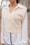 Sleeveless Cropped Knit Sweater Top Cream