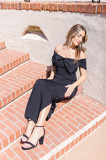 Off The Shoulder Bow Knit Midi Dress Black