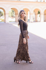 Leopard Print Wide Leg Drawstring Satin Pants Brown