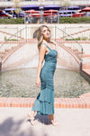 Sleeveless Cut Out Mesh Midi Dress Teal