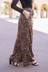  Leopard Print Wide Leg Drawstring Satin Pants Brown