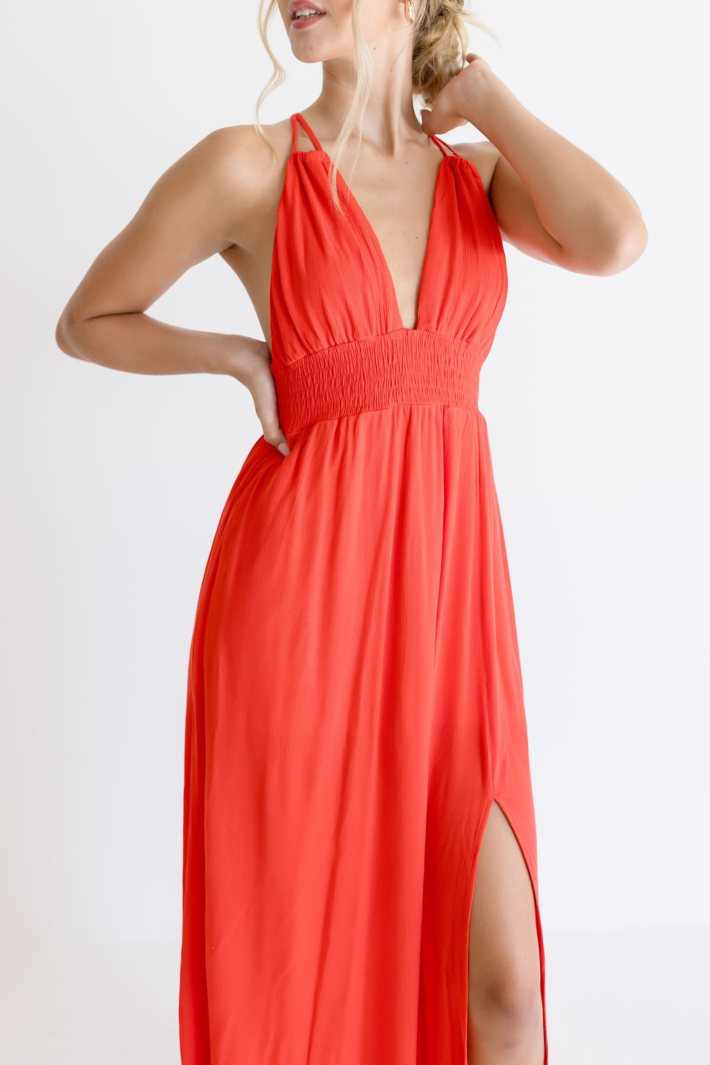 Open Back Halter Tie Maxi Dress Red