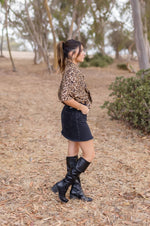 Short Sleeve Button Down Leopard Print Top Brown