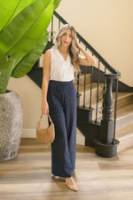 High Waist Stripe Print Wide Leg Pants Navy