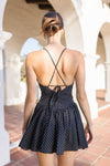 Sleeveless Cross Back Tie Polka Dot Mini Dress Black