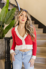 Long Sleeve Button Down Cropped Sweater Top Red