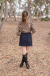 Short Sleeve Button Down Leopard Print Top Brown