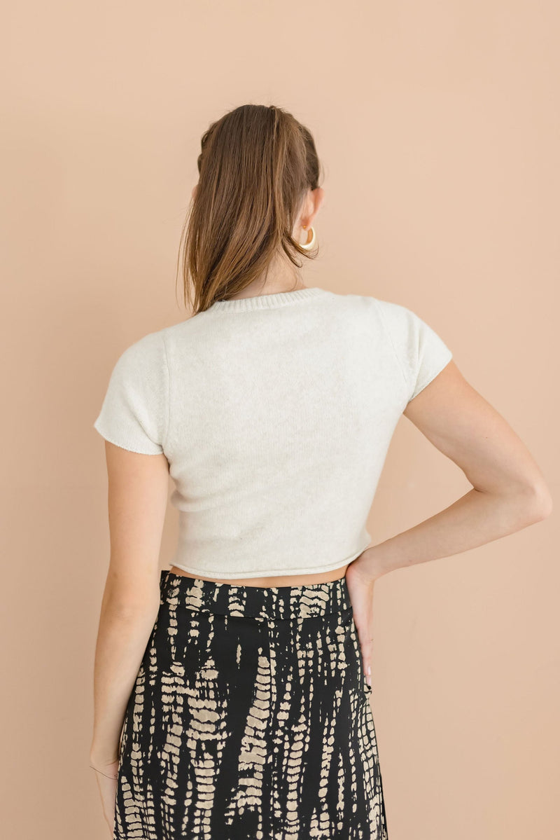 Short Sleeve Cropped Sweater Top Cream