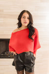 Long Dolman Sleeve Ribbed Sweater Top Red