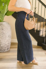 High Waist Stripe Print Wide Leg Pants Navy