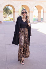 Leopard Print Wide Leg Drawstring Satin Pants Brown