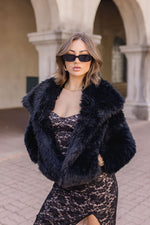 Long Sleeve Faux Fur Jacket Black