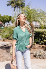 Short Sleeve Satin Top Green