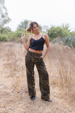 Mid Rise Leopard Print Denim Pants Brown