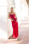 Sleeveless Cowl Neck Ruched Maxi Dress Red