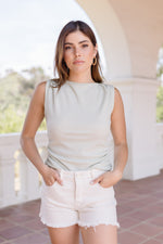  Sleeveless Ruched Top Sage