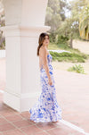  Sleeveless Back Tie Floral Print Maxi Dress Blue