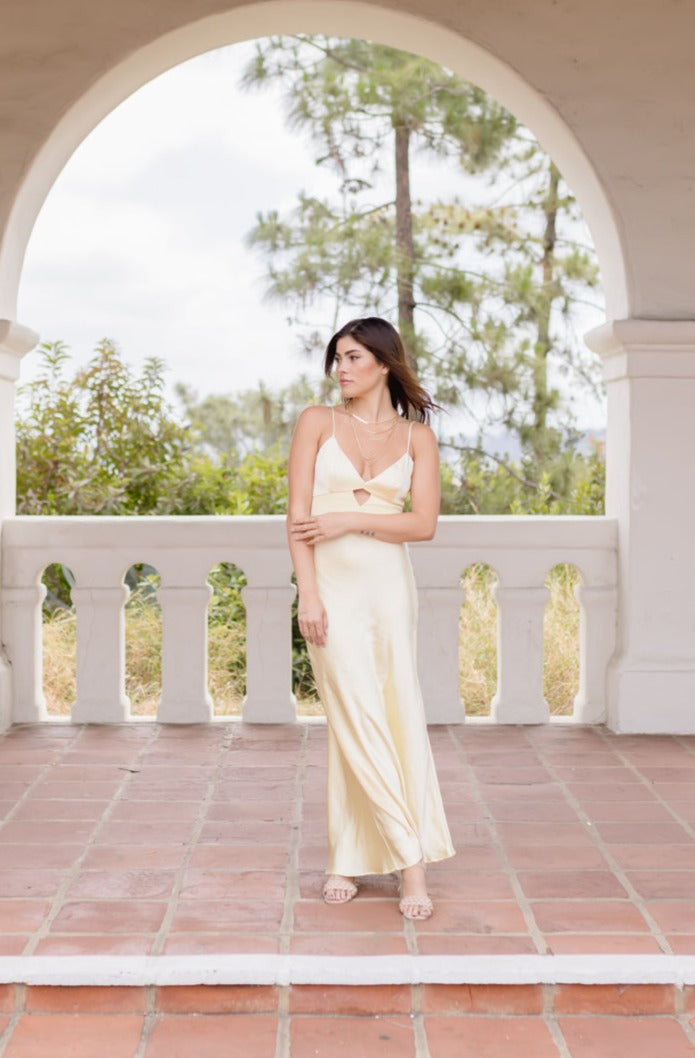 Sleeveless Cut Out Maxi Dress Yellow