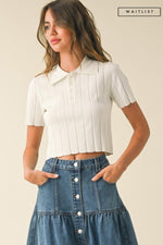 Short Sleeve Wide Ribbed Crop Top White