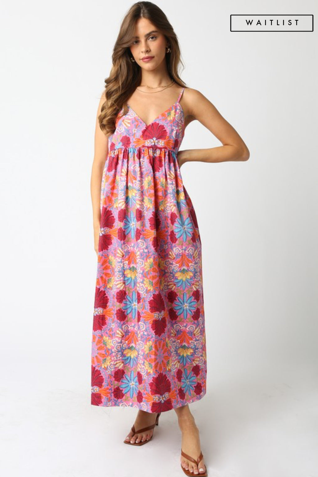 Sleeveless Floral Print Maxi Dress Pink