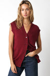 Sleeveless Button Down Sweater Vest Burgundy