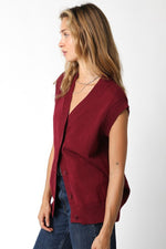 Sleeveless Button Down Sweater Vest Burgundy