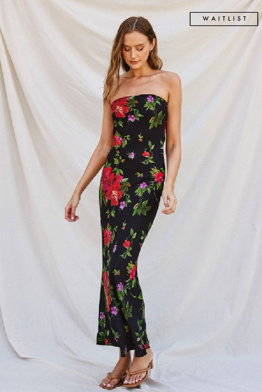 Sleeveless Floral Print Maxi Dress Black