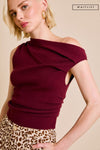 Waitlist 11/4 ♥ Ella Sleeveless Asymmetrical Neckline Top Burgundy