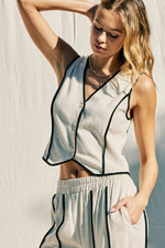 Waitlist 12/4 ♥ Mercy Sleeveless Contrast Linen Vest And Pants Natural