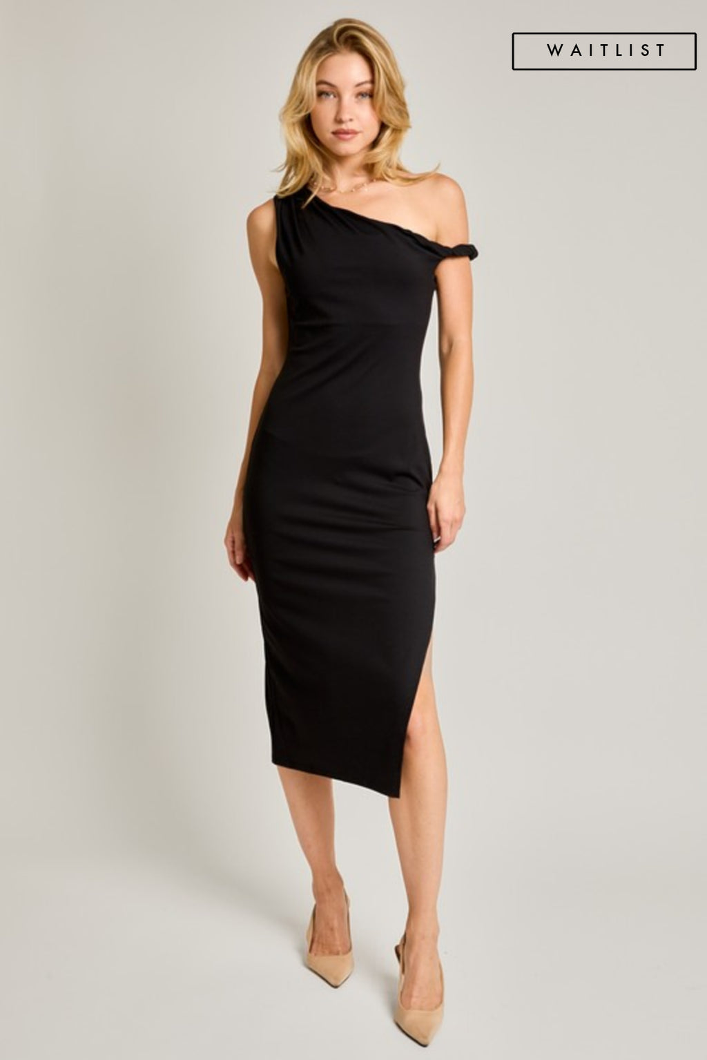 Twisted Shoulder Midi Dress Black