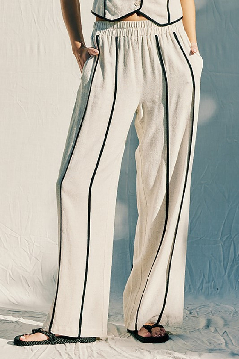 Waitlist 12/4 ♥ Mercy Sleeveless Contrast Linen Vest And Pants Natural