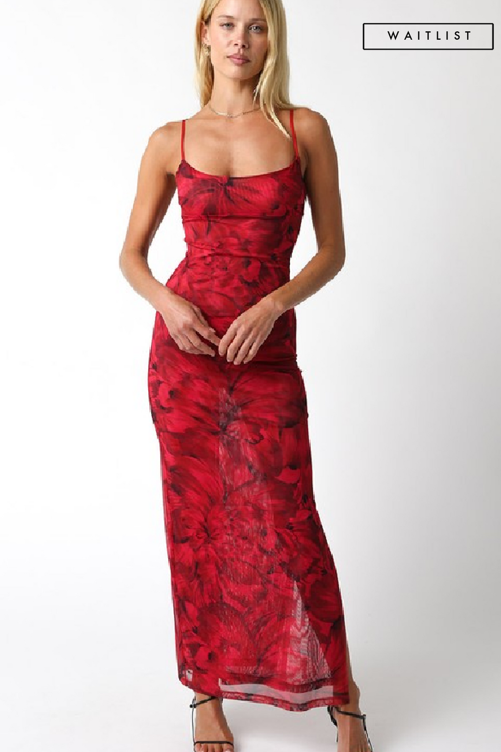  Sleeveless Floral Print Maxi Dress Red