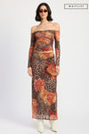 Waitlist 11/10 ♥ Taryn Off The Shoulder Leopard Floral Print Mesh Top And Maxi Skirt Brown