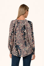  Long Sleeve Button Down Floral Print Top Navy