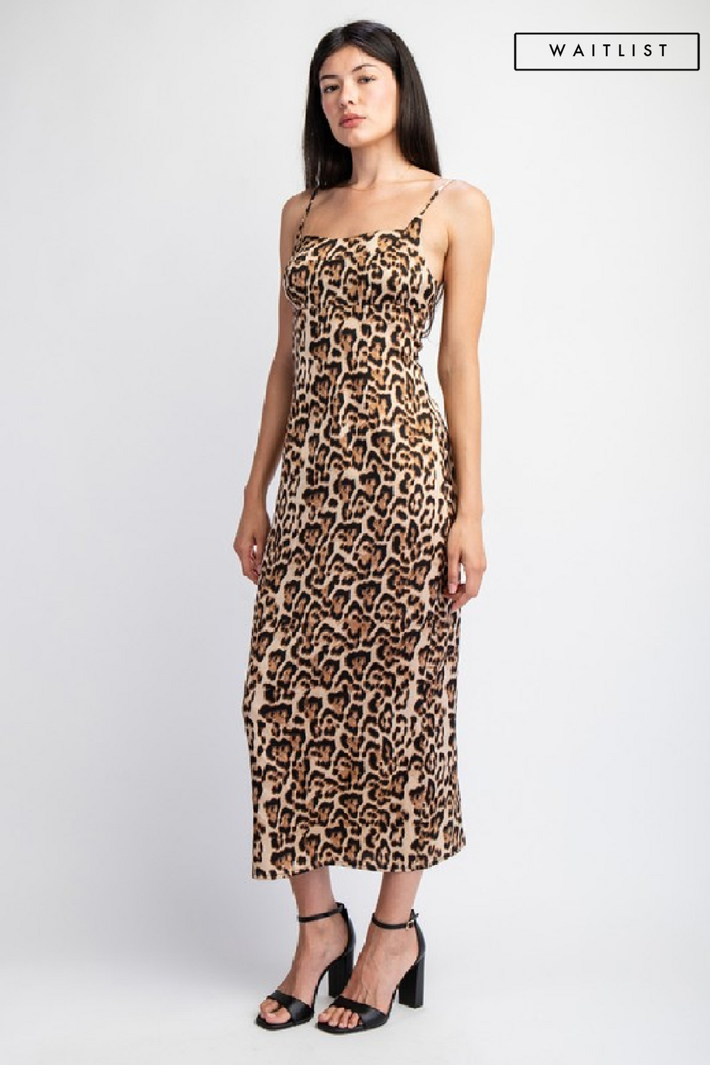 Sleeveless Leopard Print Midi Dress Brown