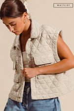  Sleeveless Button Down Quilted Vest Nude