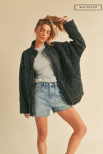  Long Sleeve Wash Oversized Quilted Jacket Black