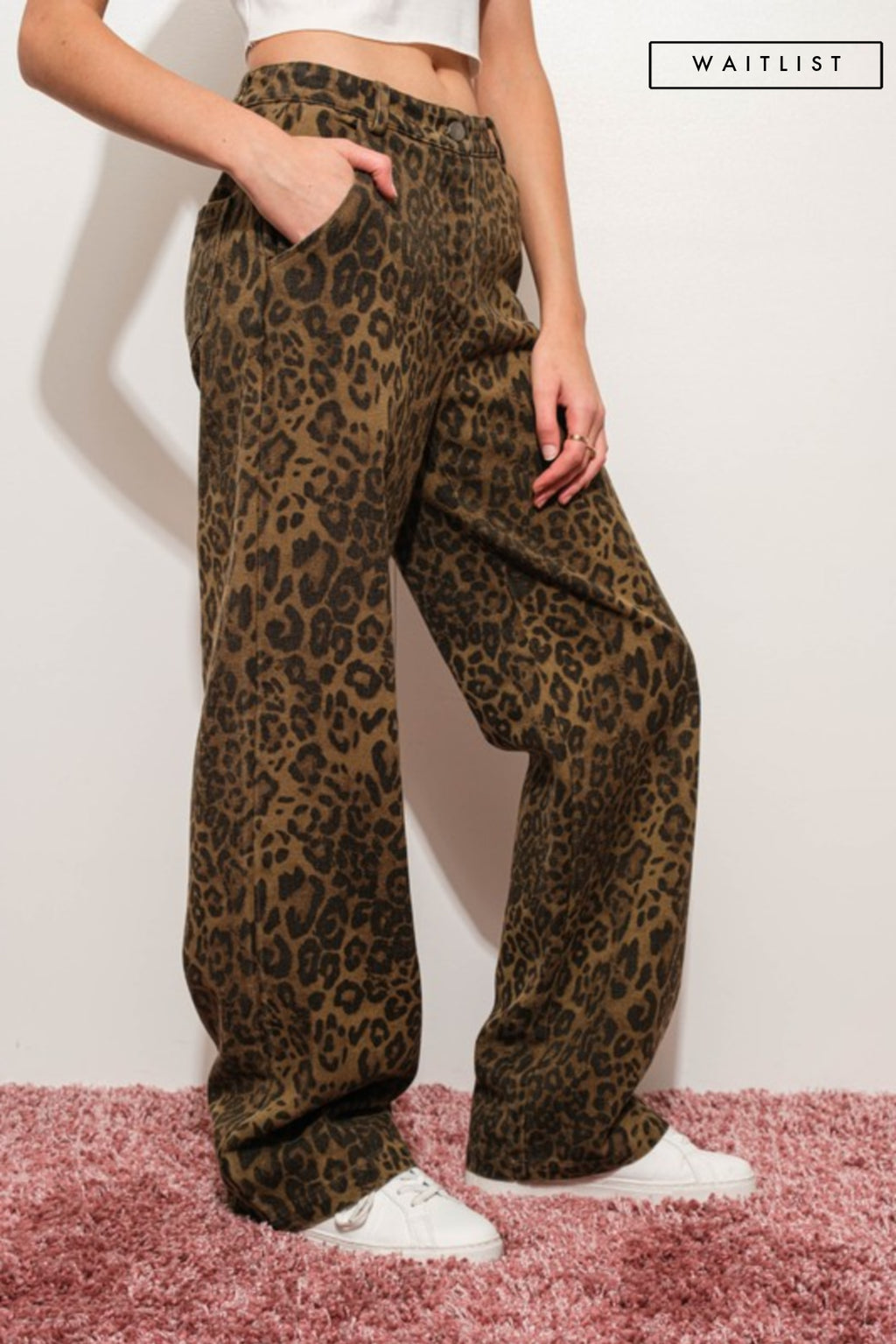  Mid Rise Leopard Print Denim Pants Brown