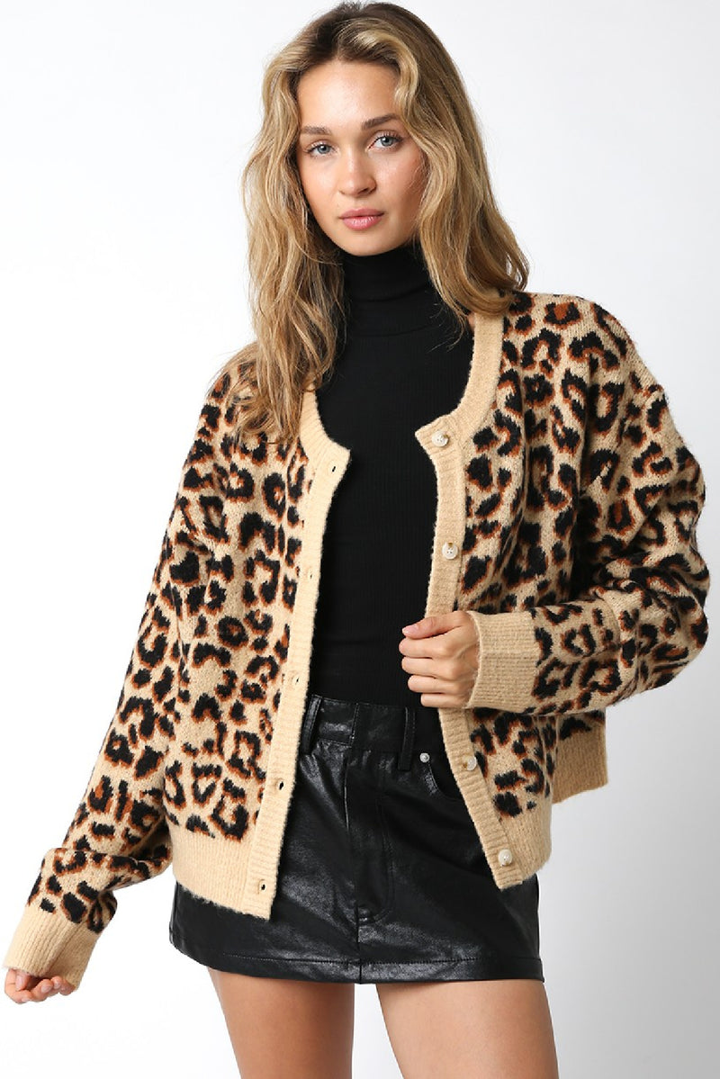 Winona Button Down Leopard Print Cardigan Brown