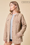  Long Sleeve Button Down Quilted Jacket Taupe