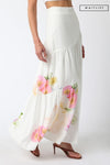 High Waist Tie Floral Print Maxi Skirt White