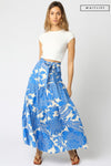 High Waist Tie Floral Print Maxi Skirt Blue