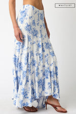 High Waist Ruffle Floral Print Maxi Skirt Blue